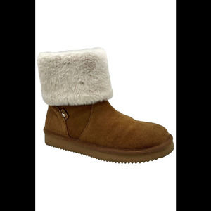 Michael Kors Women's Julia Faux Fur Trim Suede Boot Luggage - Medium